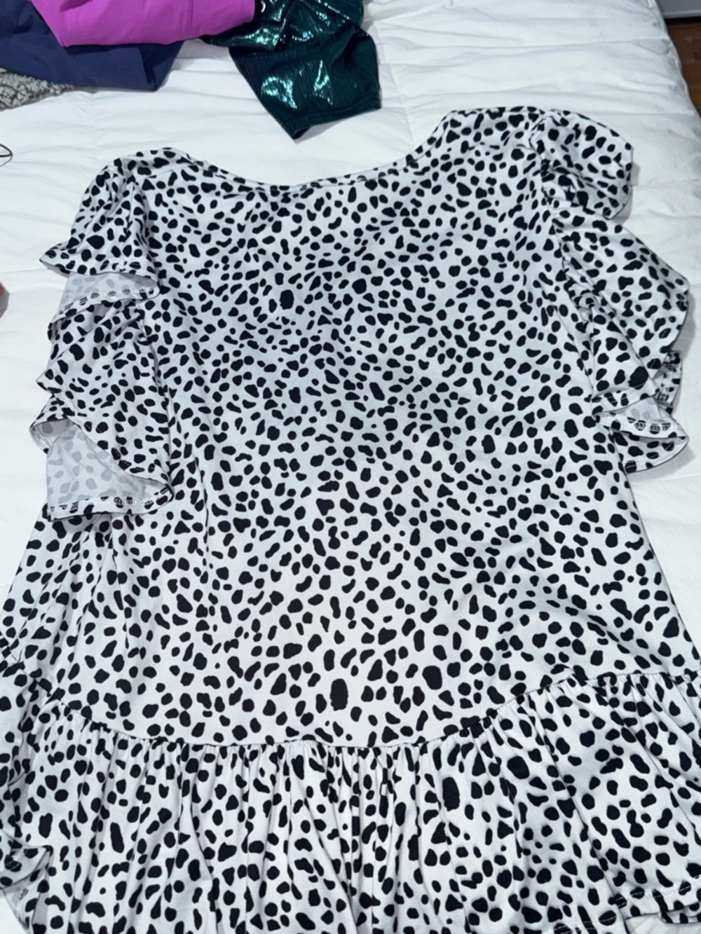 Altar'd State White Top with Black Spot Print and Ruffle Hem - Picture 2 of 2